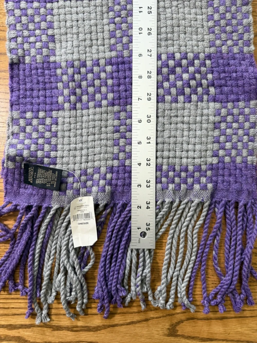 Banana Republic Wool + Cashmere Blend Purple and Gray Woven Fringe Scarf